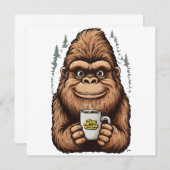 Invitation Cute Bigfoot Drinking Coffee  Funny Sasquatch  (Devant / Derrière)