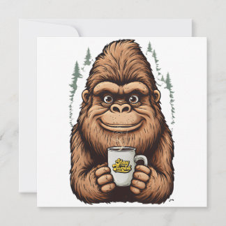Invitation Cute Bigfoot Drinking Coffee Funny Sasquatch