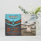 Invitation Cute Biplane Aviation Avion Enfants Photo Annivers (Debout devant)