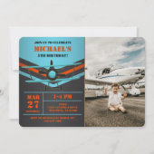 Invitation Cute Biplane Aviation Avion Enfants Photo Annivers (Devant)