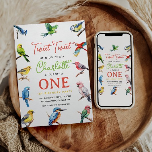 Invitation Cute Bird 1er anniversaire