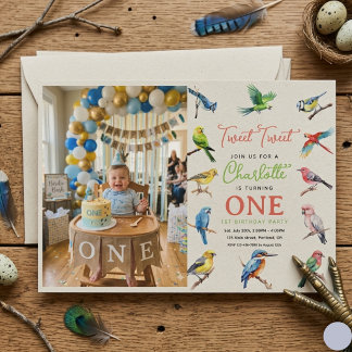 Invitation Cute Bird 1st Birthday Photo | Sweet Baby Bird 