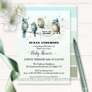 Invitation Cute Bird Song Baby shower artistique