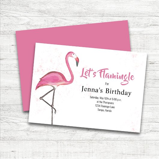 Invitation Cute Birthday Party Pink Flamingo Custom