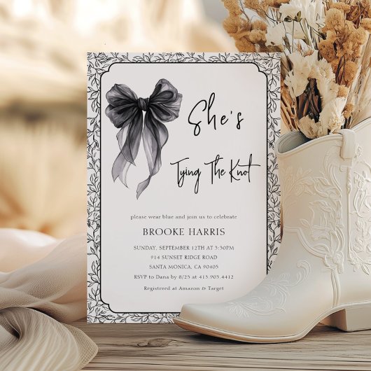 Invitation Cute Black Bow She's Tying The Knot Bridal Shower