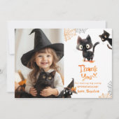 Invitation Cute Black cat Halloween photo de la fête merci (Devant)