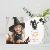 Invitation Cute Black cat Halloween photo de la fête merci (Debout devant)