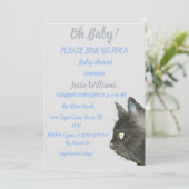Invitation Cute Black Cat Kitty Kitten Blue Baby boy shower (Debout devant)