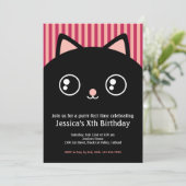 Invitation Cute Black Cat Kitty Visage Anniversaire de enfant (Debout devant)