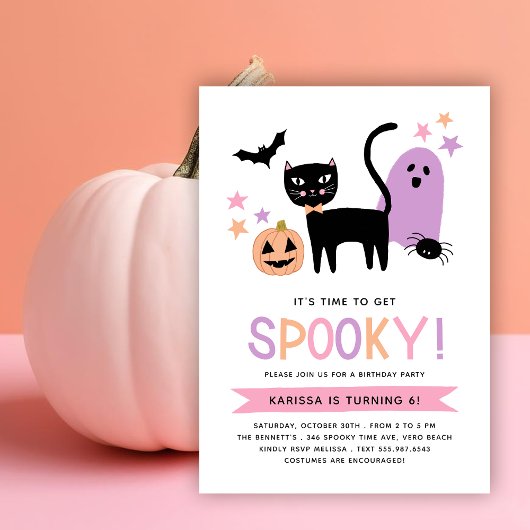 Invitation Cute Black Cat Pastel Halloween Anniversaire Éffra