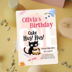Invitation Cute Black Chat 1er fête d'anniversaire