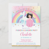 Invitation Cute Black Hair Princess Unicorn Rainbow Anniversa (Devant)