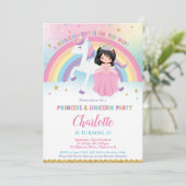 Invitation Cute Black Hair Princess Unicorn Rainbow Anniversa (Debout devant)