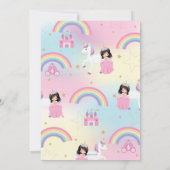 Invitation Cute Black Hair Princess Unicorn Rainbow Anniversa (Dos)