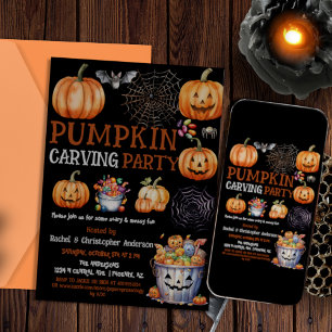 Invitation Cute Black Halloween Citrouille Soirée de Carving