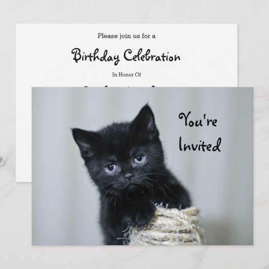 Invitation Cute Black Kitten Twin Photo Anniversaire (Devant / Derrière)