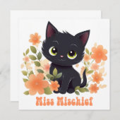 Invitation Cute Black Kitty Kawaii Chibi (Devant / Derrière)