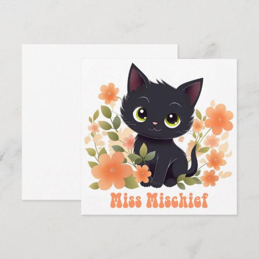 Invitation Cute Black Kitty Kawaii Chibi (Devant / Derrière)