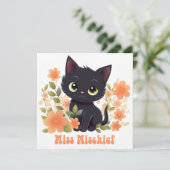 Invitation Cute Black Kitty Kawaii Chibi (Debout devant)