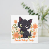 Invitation Cute Black Kitty Kawaii Chibi (Debout devant)