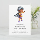 Invitation Cute Black Superhero 1er anniversaire (Debout devant)