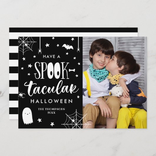Invitation Cute Black White Spooktacular Halloween Photo (Devant / Derrière)