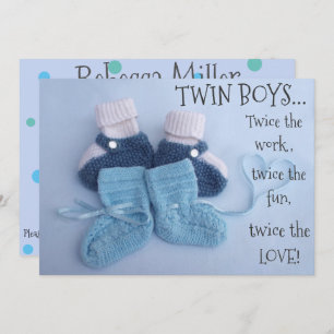 Invitation Cute bleu botties garçon jumeaux baby shower invit