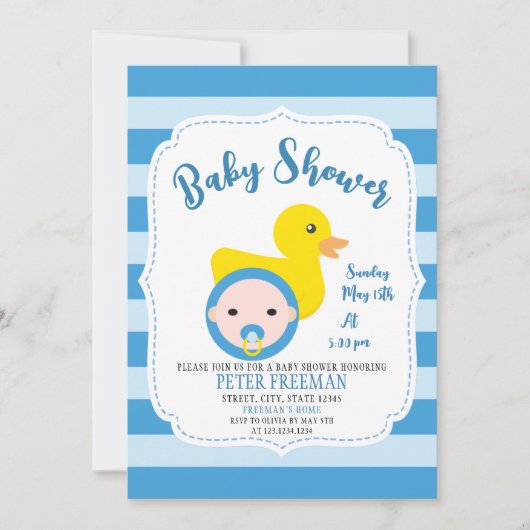 Invitation Cute Bleu et blanc Baby shower de canard en caoutc (Devant)