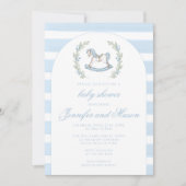 Invitation Cute bleu rocking cheval bohème bébé garçon douche (Devant)