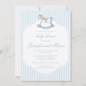 Invitation Cute bleu rocking cheval stipé bébé garçon douche (Devant)