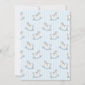 Invitation Cute bleu rocking cheval stipé bébé garçon douche (Dos)