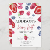 Invitation Cute Bleu Rouge Bleu Bleu Doux 1er anniversaire (Devant / Derrière)