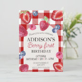 Invitation Cute Bleu Rouge Bleu Bleu Doux 1er anniversaire (Debout devant)