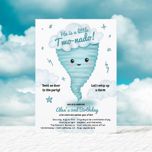 Invitation Cute bleue Tornado Thème 2ème anniversaire Fête En