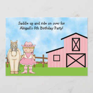 Invitation Cute Blond Cowgirl and Horse Anniversaire Invitati