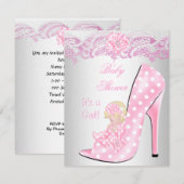 Invitation Cute Blonde Baby shower fille rose bébé Chaussure (Devant / Derrière)