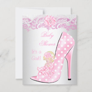 Invitation Cute Blonde Baby shower fille rose bébé Chaussure