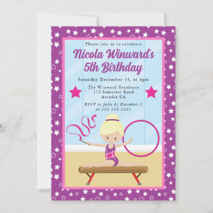 Invitation Cute Blonde Haired Girl Gymnast Anniversaire de en