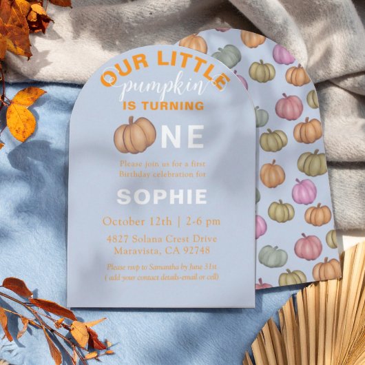 Invitation Cute Blue 1st Birthday | Our little Pumpkin