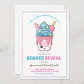 Invitation Cute Blue and Pink Ice Cream Sunday Gender Revela (Devant / Derrière)