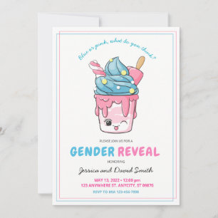 Invitation Cute Blue and Pink Ice Cream Sunday Gender Revela