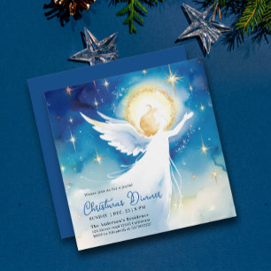 Invitation Cute Blue Angel Religieux Sainte Nuit Aquarelle