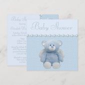 Invitation Cute Blue Angel Teddy Bear Baby Boy Shoy (Devant / Derrière)
