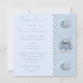 Invitation Cute Blue Angel Teddy Bear Baby Boy Shoy (Dos)