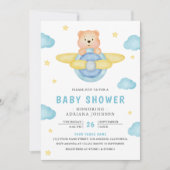 Invitation Cute Blue Avion Boy Teddy Bear Baby shower (Devant)