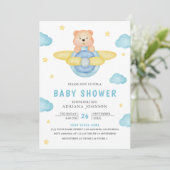 Invitation Cute Blue Avion Boy Teddy Bear Baby shower (Debout devant)