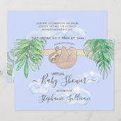 Invitation Cute Blue Baby Boy Sloth Baby shower virtuel (Devant / Derrière)