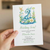 Invitation Cute Blue Baby Dragon “Hatching Soon” Baby Shower