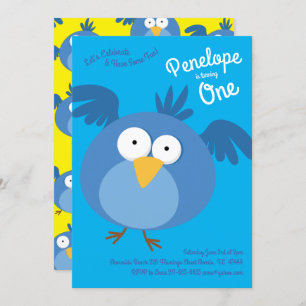 Invitation Cute Blue Birds Enfants 1er anniversaire