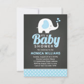 Invitation Cute Blue Black Chalkboard Elephant Baby shower (Devant)